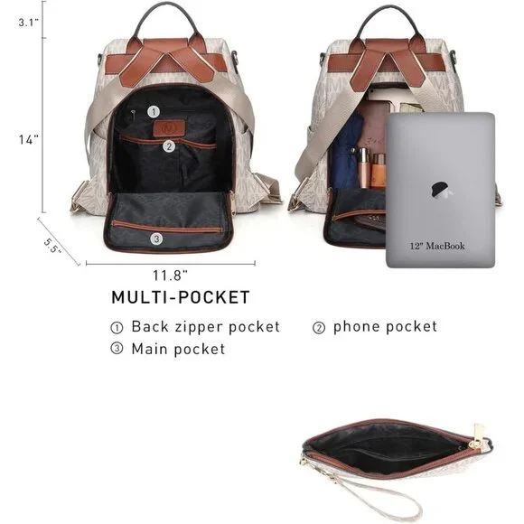 Lightweight Vegan Leather Backpack for Women - Perfect for Travel & Daily Use - Picture 4 of 6